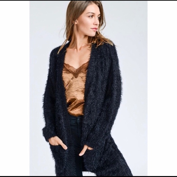 Last one! - Fuzzy Long Cardigan with Pocket Detail - Picture 4 of 6
